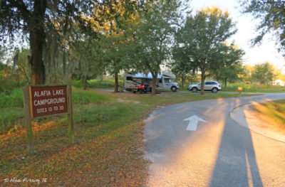 View of entrance to Northern Loop (Alafia Lake Loop) sites #13-30. Site #13 on immediate left.