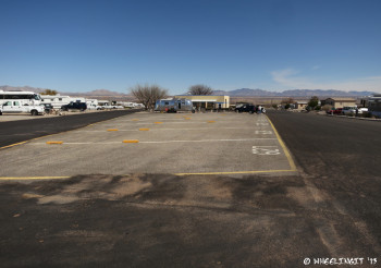 Vew of $5/night dry-camping section. Sites are plain and rather unlevel.