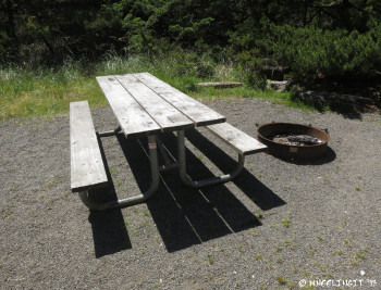 View of picnic table & fire-pit at each site.