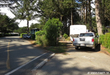 Picture looking down our loop. RV in site A17 on right, we're in A15 behind. Lots of privacy here.