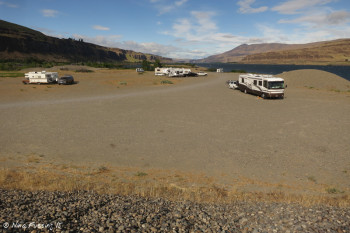 View of rigs from the small hill next to our site