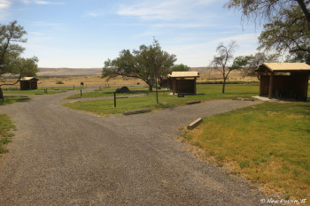View of sites with covered "sitting areas" in Broken Wheel. Site #39 on right with #37 behind it.