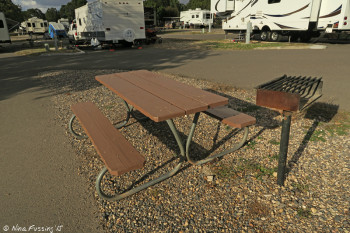 Typical gravel "sitting area" with picnic table and grill. This is one of the smaller site separations F30.