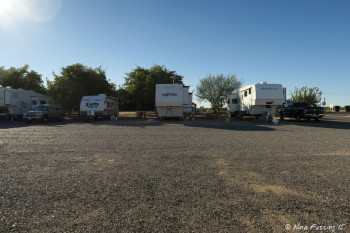 View down front row on south side of main street. #9-12 (left to right). Front row sites are the only ones with trees.