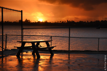 Post storm sunset -> just a flash of orange reflected in puddles