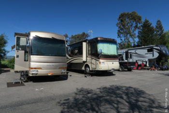 Paul's dad and us parked at the Elks. Basic, but inexpensive.