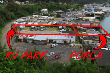 'Aerial" view of RV park and porch/deck area taken from Hwy 1. We were the only 2 rigs in camp,.