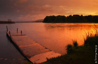 Rainy sunset at our campground lake