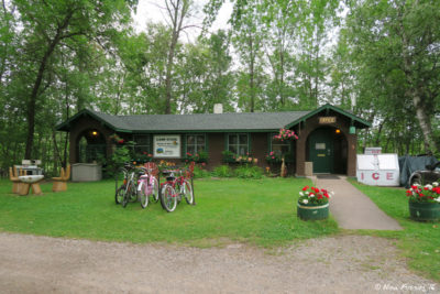 View of campground check-in office. The bicycles are for rent.