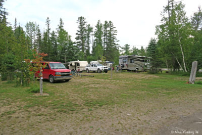 View of section D campsites further into the campground. Site 461 in center.