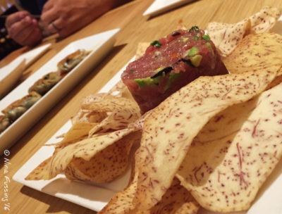 A delicious tuna tartare with taro chips at Pacific Rum