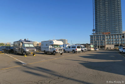 View down 30Amp row. RV in C10 on left wirh C12/C14 to right. These sites are slightly shorter/narrower than 50Amp sites. You can just see us in C24 in back.