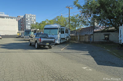 Row of sites closest to entrance. Empty site A7 in middle with RV in A9 on left