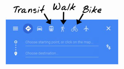 The "transit" option is the little train icon next to the car