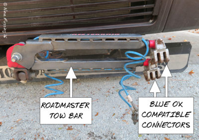 We actually have a Roadmaster tow bar with Blue Ox compatible connectors