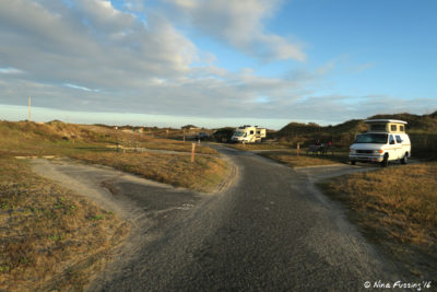 View down beginning of B Loop. Site B9 on Left, van in site B8 on right with B6 behind it.