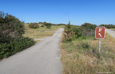 View down beginning of F loop (small, uneven sites). Site F1 on left with F3 behind it.